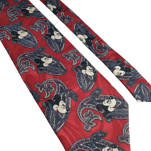 Vintage Disney Mickey Mouse Necktie Paisley Design Balance Inc Tie Works Maroon - Picture 2 of 5
